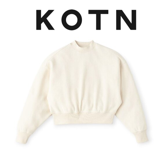 KOTN Cream Cropped Crewneck Sweatshirt Size M - Picture 1 of 9